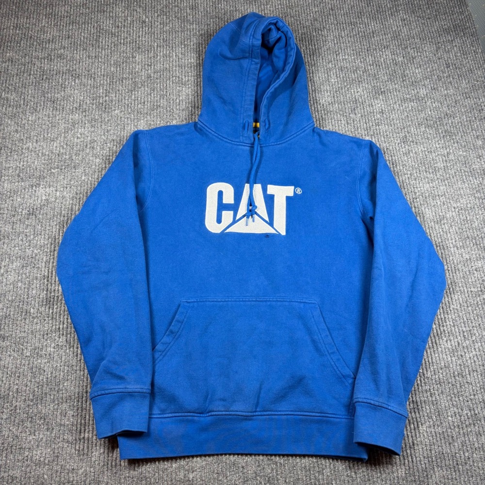 CAT Hoodie Mens M Caterpillar Mens Blue Graphic‎ Sweatshirt Logo Pullovers